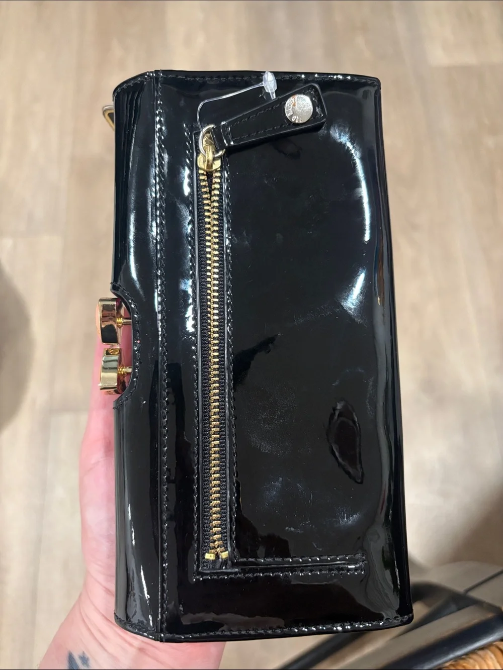 Ted Baker Black Patent Leather Kiss Lock Wallet